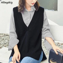 Women Sweater Vests Knitting Solid Sleeveless Leisure Tops Slouchy Chic All-match Loose Tender Soft Minimalist Feminine Daily