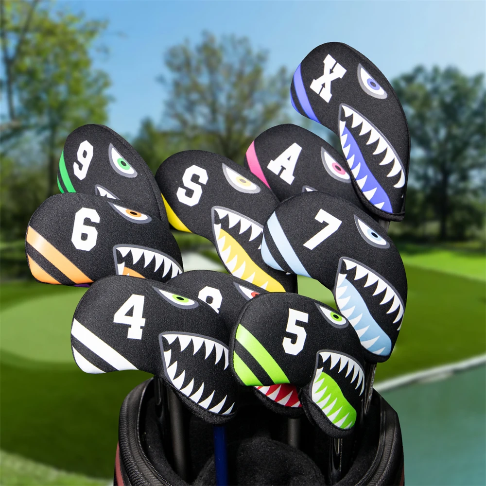 Waterproof Golf Club Head Covers, Shark Mouth Pattern, Iron Club Headovers Wedges, Diving Material, 456789, PSAX, 10 Pcs Set