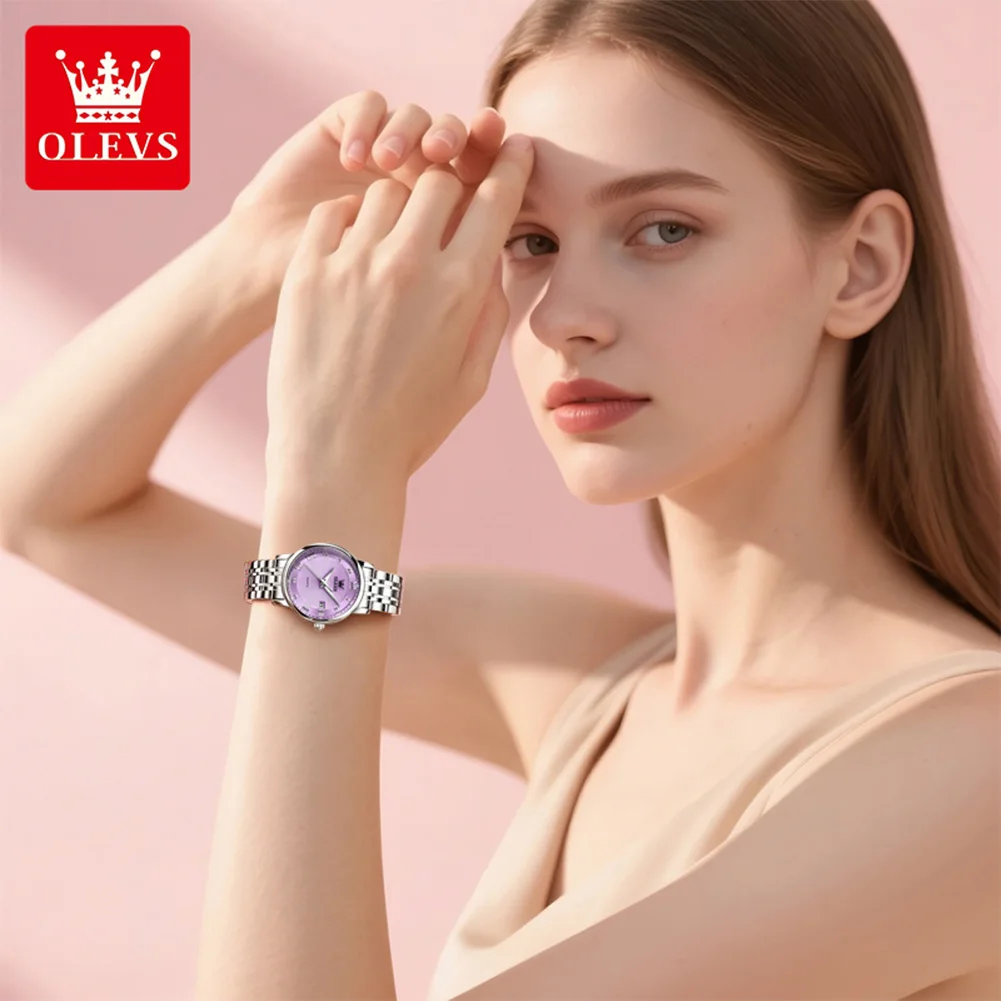OLEVS Elegant Ultra thin Simple Style Quartz Movement Women's Wristwatch Fashion Stainless Steel Bracelet Calendar Woman Watch