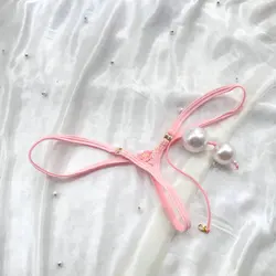 Extra Mini Female T-back Panties Low Rise G-string Insert In Sexy Briefs Micro Pearls Thong String Underpants Sexy Pink knicker