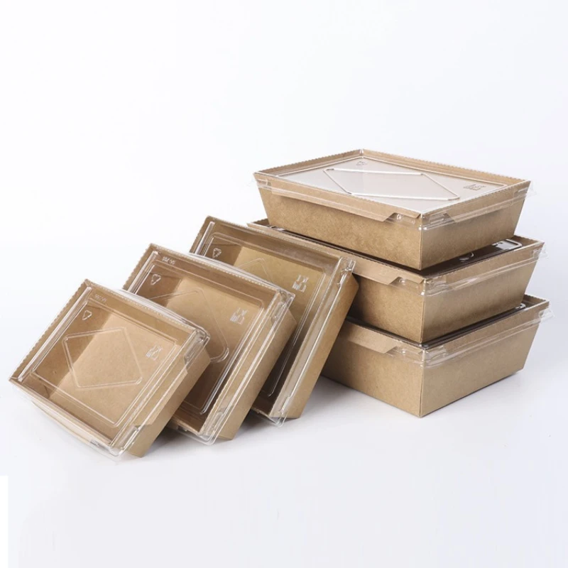 20 Pieces Kraft Paper Disposable Food Containers with Clear Plastic Lids Rectangular Boxes for Salads Sandwiches Meals Catering