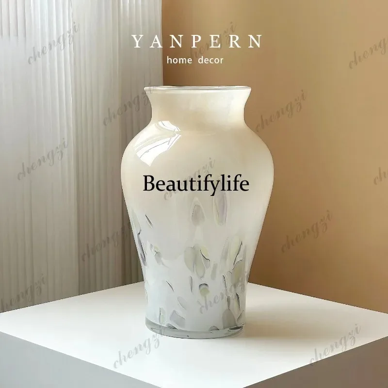 Q181 Medieval beige glass vase ornament, entrance, living room desktop flower arrangement, water raising decorative flower utens