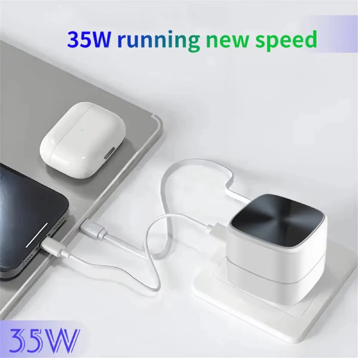 AS62 New 35W GaN Fast Charging Extension Cords Folding Storage Portable Type C for Smartphone Tablet Laptop White