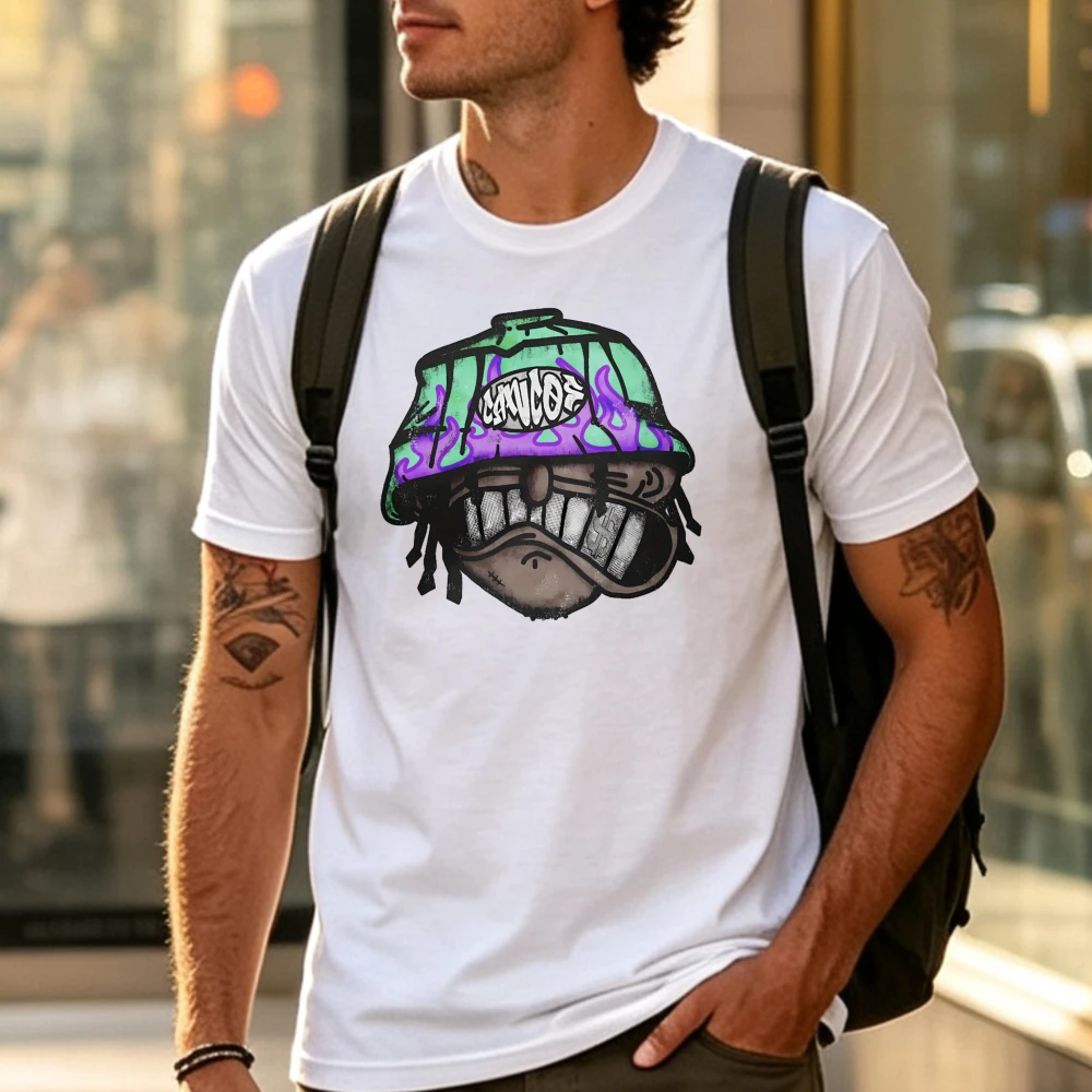 Unisex Hip Hop Monster Face Graphic T Shirt Men Graffiti Dreadlocks Cap Print Short Sleeve Round Neck Casual Streetwear Tees