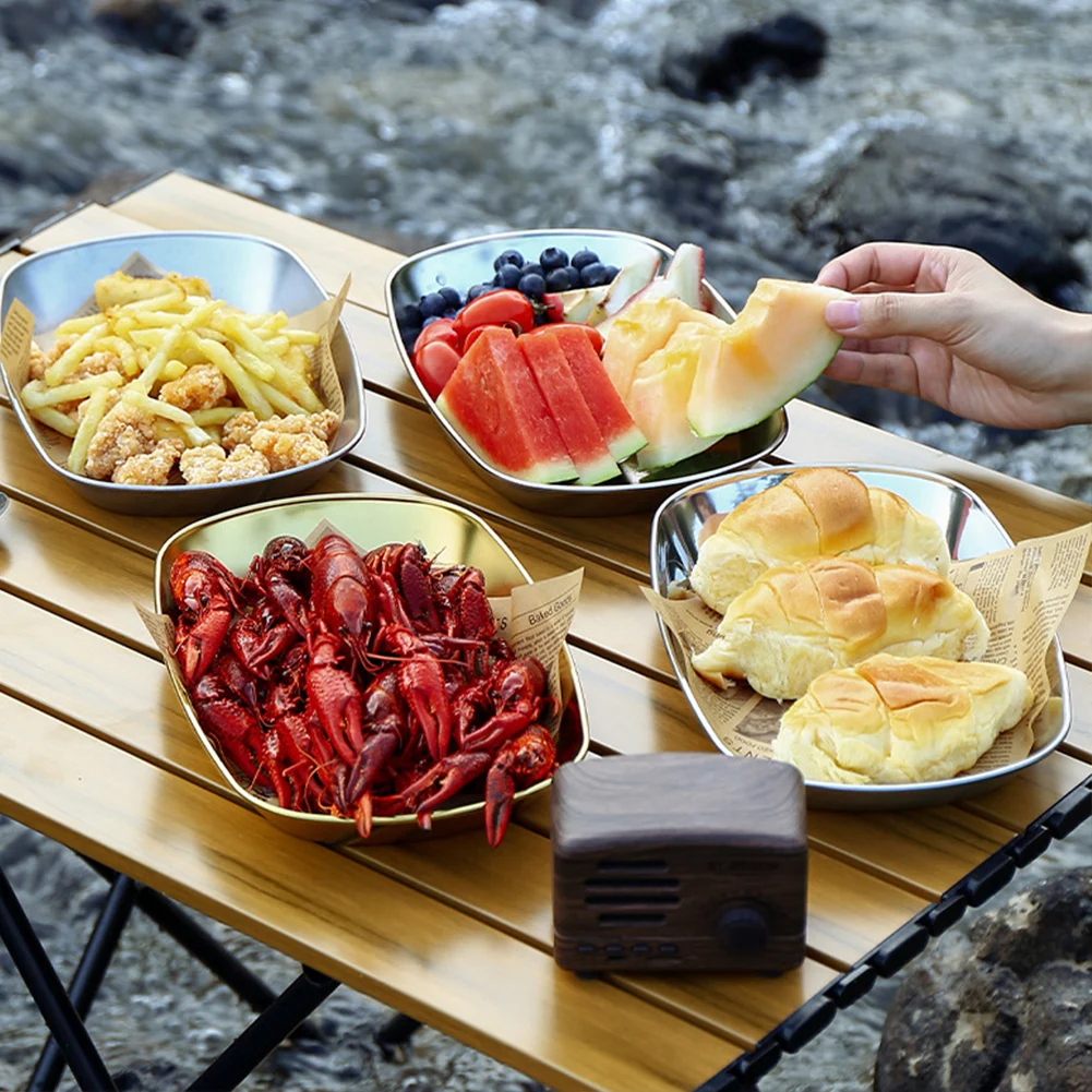 Camping Plates Stainless Steel Plate Single-layer Lightweight Vegetables Fruit Dishes Metal Dessert Trays For Home Kitchen