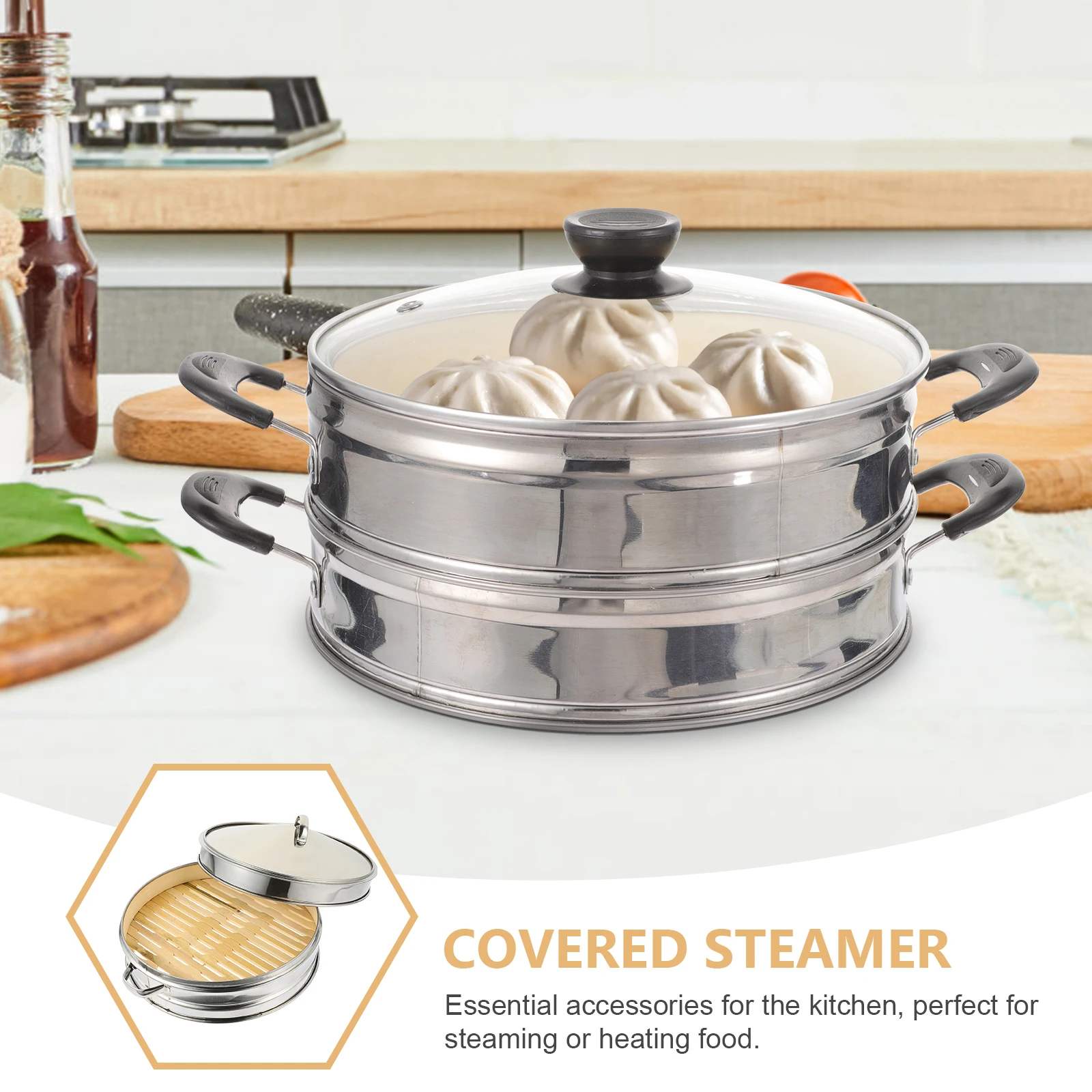 

1 Set Stackable Bamboo Steamer Basket Kitchen Food Steaming Pot Accessories Large Capacity For Dumplings Rice Vegetables Bamboo