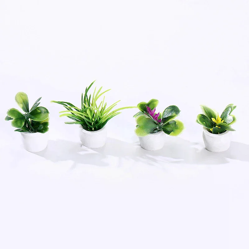 4 قطعة 1:12 دمية مصغرة شجرة صغيرة بوعاء للنباتات الخضراء في وعاء أثاث بيت الدمية ديكور المنزل محاكاة أصائص زرع #2