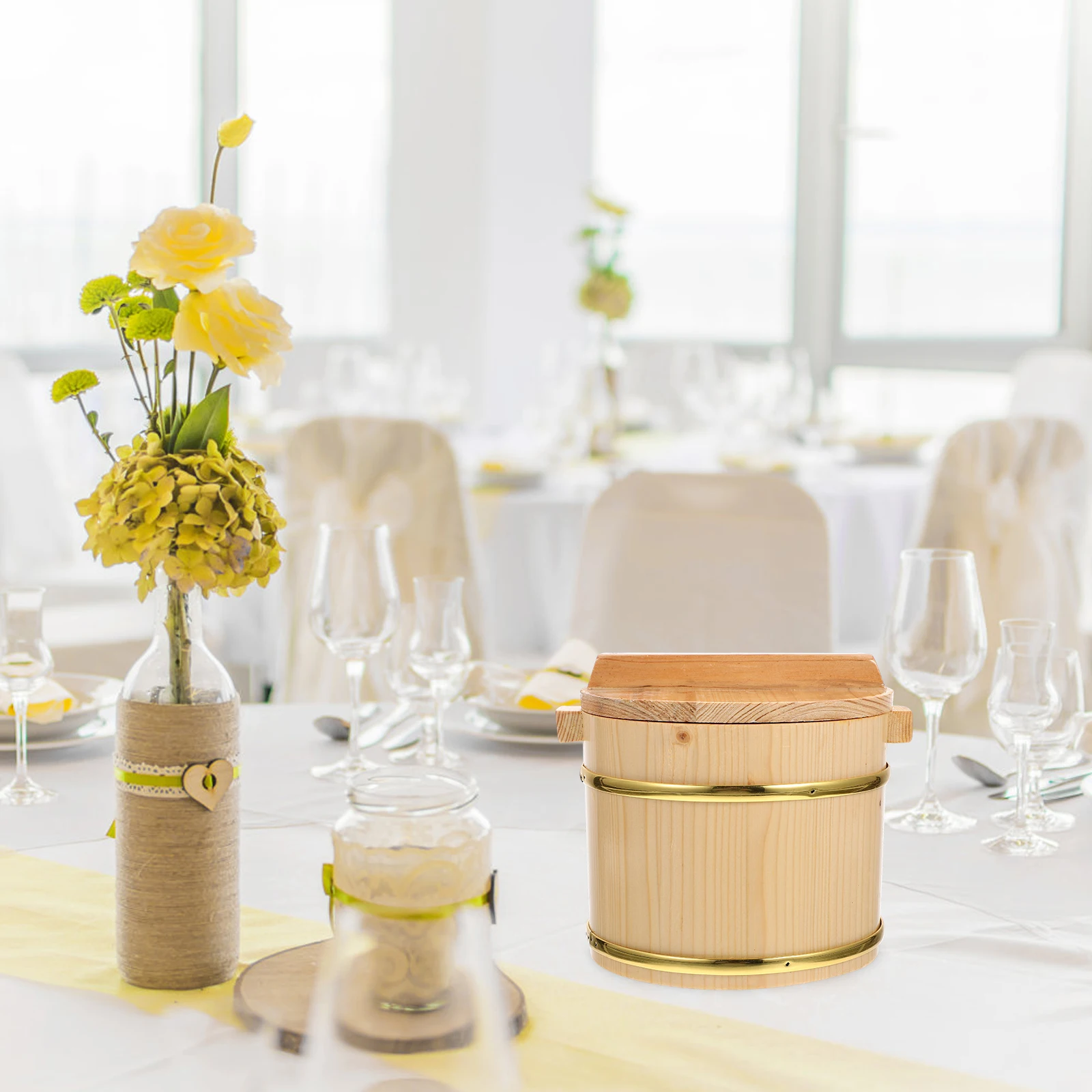 

Rice Storage Wooden Barrel Washing Bowl Buckets Serving Mixing Tub Steamed Container