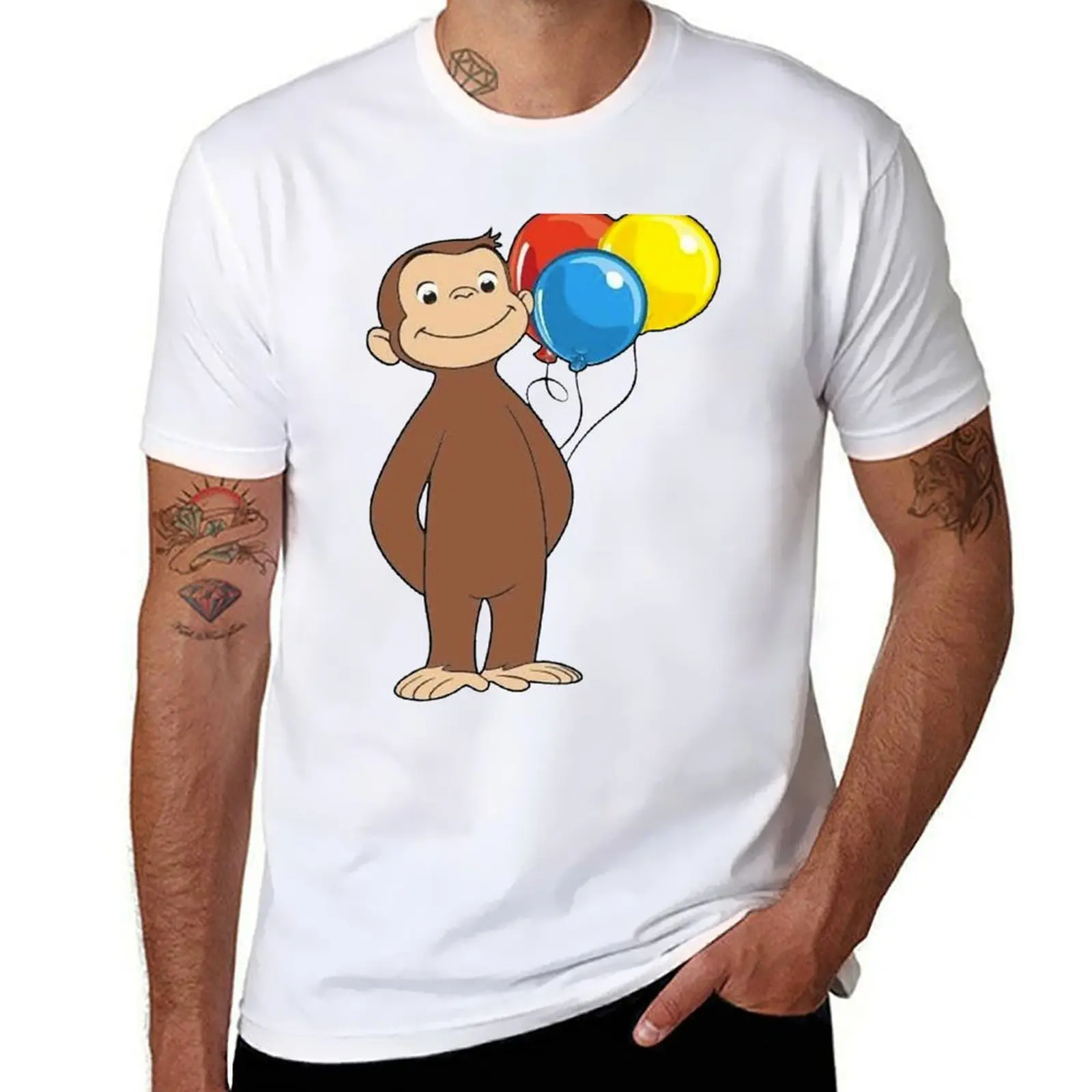 

Curious George with balloons T-Shirt man t shirt cotton t shirt man designer T-Shirt