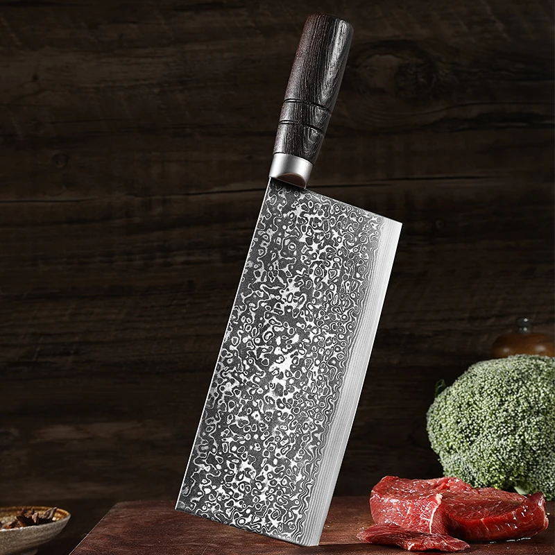 TJ POP 8 Inch Cleaver Knife 67 Layer Damascus Steel VG10 Chef's knife Sharp Home Hotel Kitchen Meat Slicing Knifes Cutting Tools