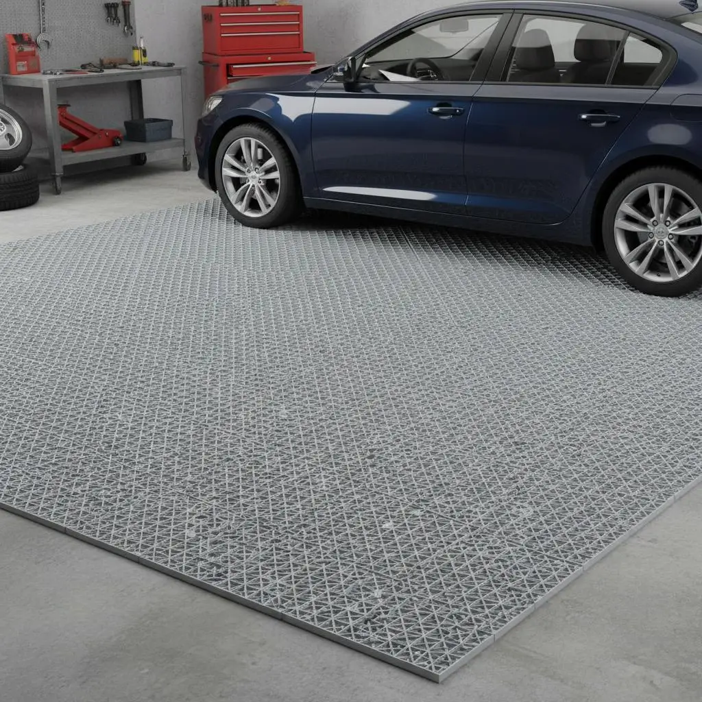 Ineinandergreifende Garagenfliesen, 25er-Set, Garagenbodenbelag aus PP, 305 x 305 x 13,4 mm, doppelseitige rutschfeste Textur