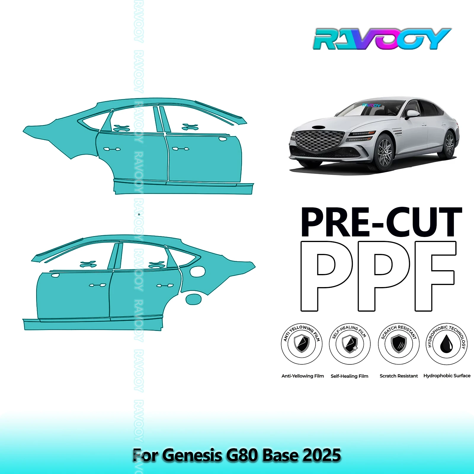

For Genesis G80 Base 2025 8.5mil Clear Matte Pre-Cut PPF Door & A/B Pillar Kit TPU Paint Protection Film Set