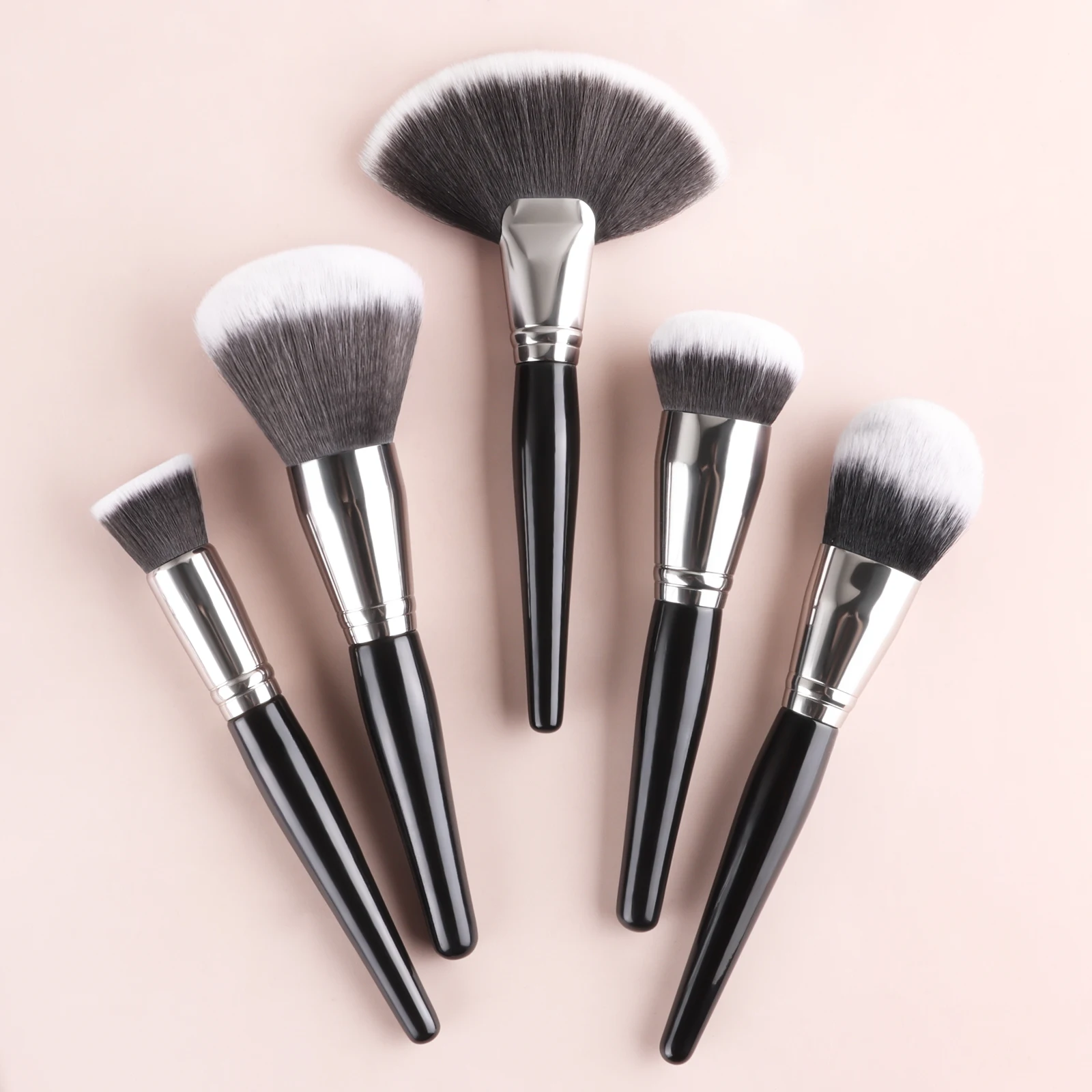 Black Handle 5Pcs Face Makeup Brush Set, Powder Blush Highlight Contour Brushes, Starter Cosmetic Tools