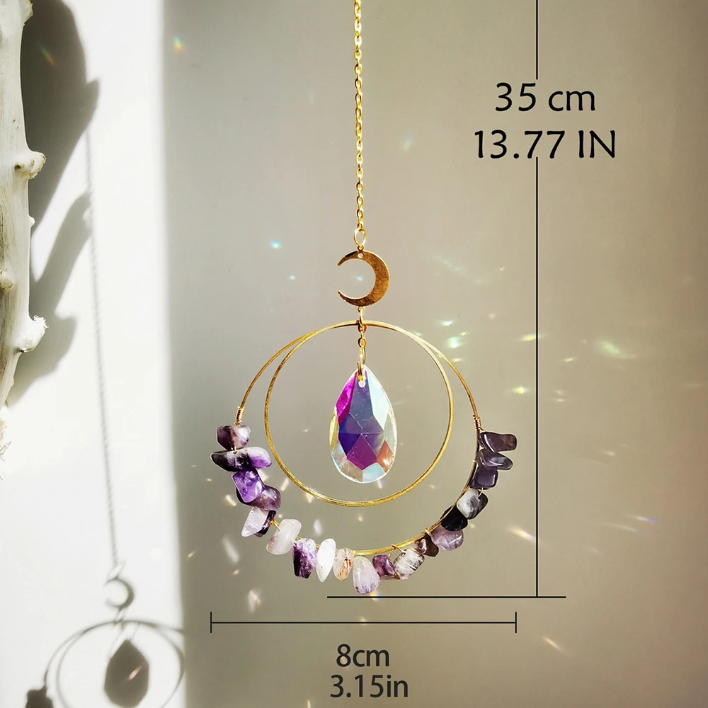 Crystal Stone Suncatcher Rainbow Sun Catchers Wind Chime Hanging Prism Pendant Light Catcher Window Garden Home Decoration Gift