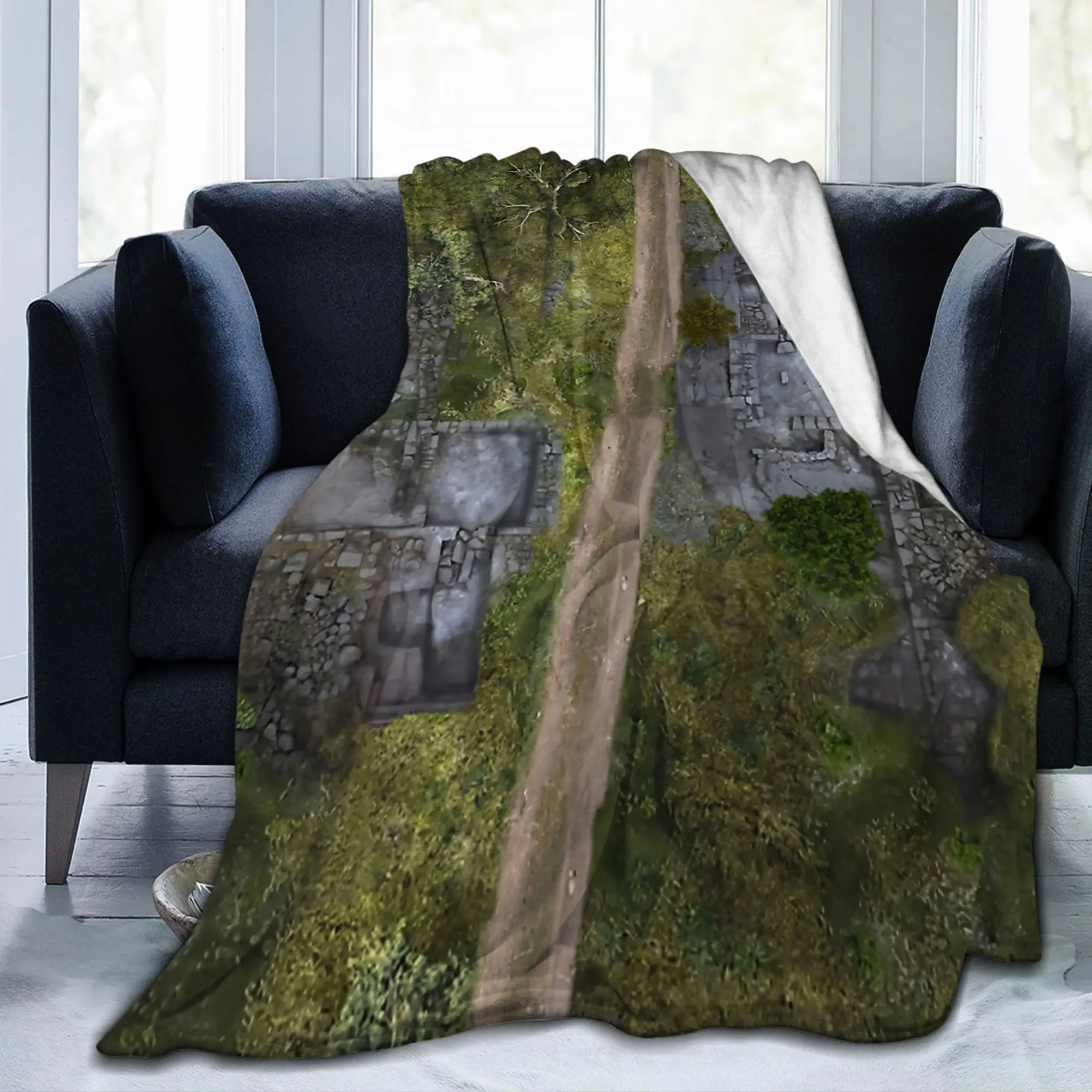 Roadside Ruins Battle Map Miniatures Awesome Knitted Blankets Flannel Table Top RPG Throw Blankets Bedding Outdoor Breathable