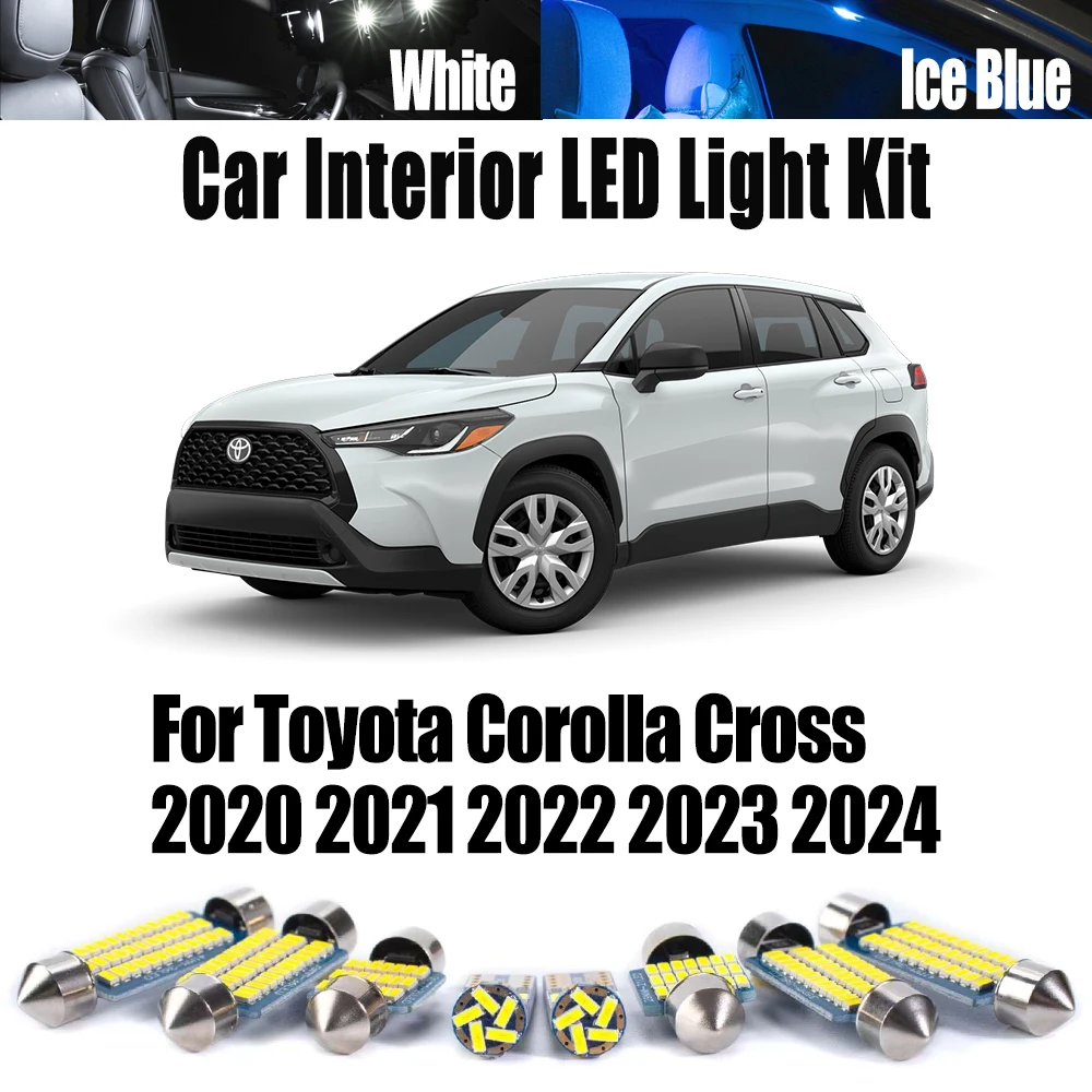 

11 шт. автомобильный светодиодный внутренний светильник с картой купола, багажник, комплект номерного знака, солнцезащитный козырек, лампа для Toyota Corolla Cross 2020 2021 2022 2023 2024