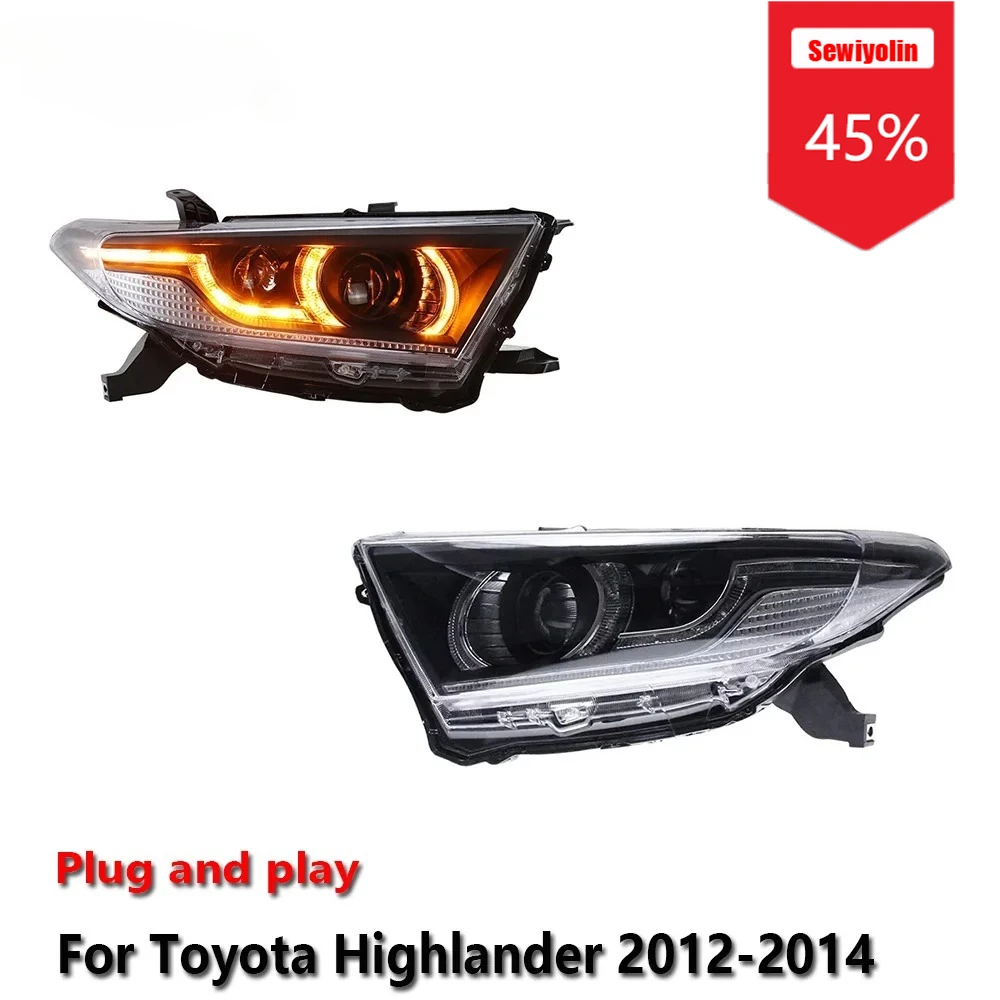 

Sewiyolin автомобильные светодиодные фары в сборе для Toyota Highlander 2012-2014 противотуманные фары DRL тормозной указатель поворота Plug and Play