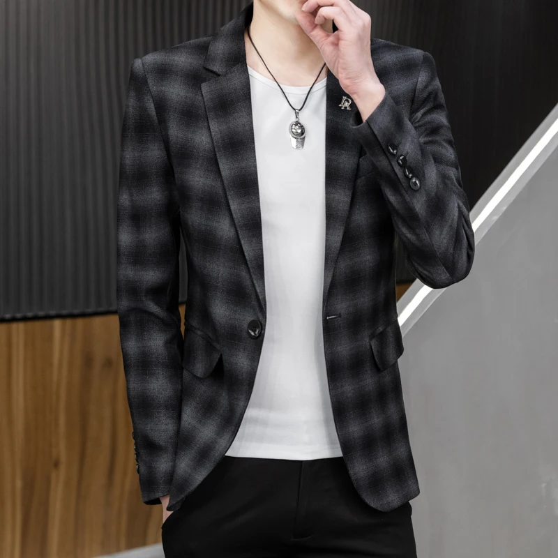 New Plaid Men\'s Suit Jacket Korean Version of Slim High-quality Jacket Business Casual High-end Social Men\'s Blazer Plus Size