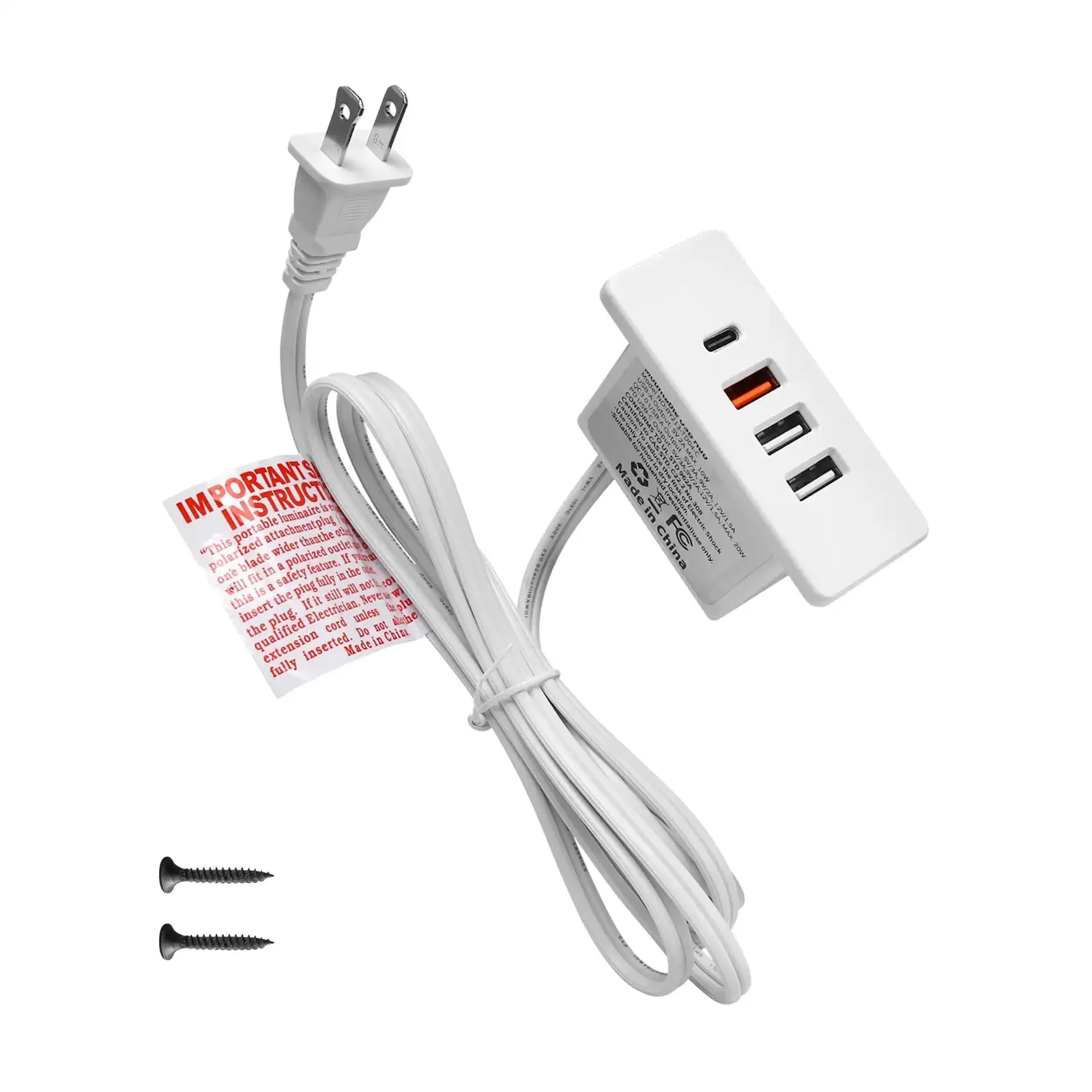 Enchufe de concentrador USB C alimentado, toma de corriente USB C empotrada con carga rápida, 4 puertos USB, 20W, montado en la cama, escritorio, mesa, sofá fac