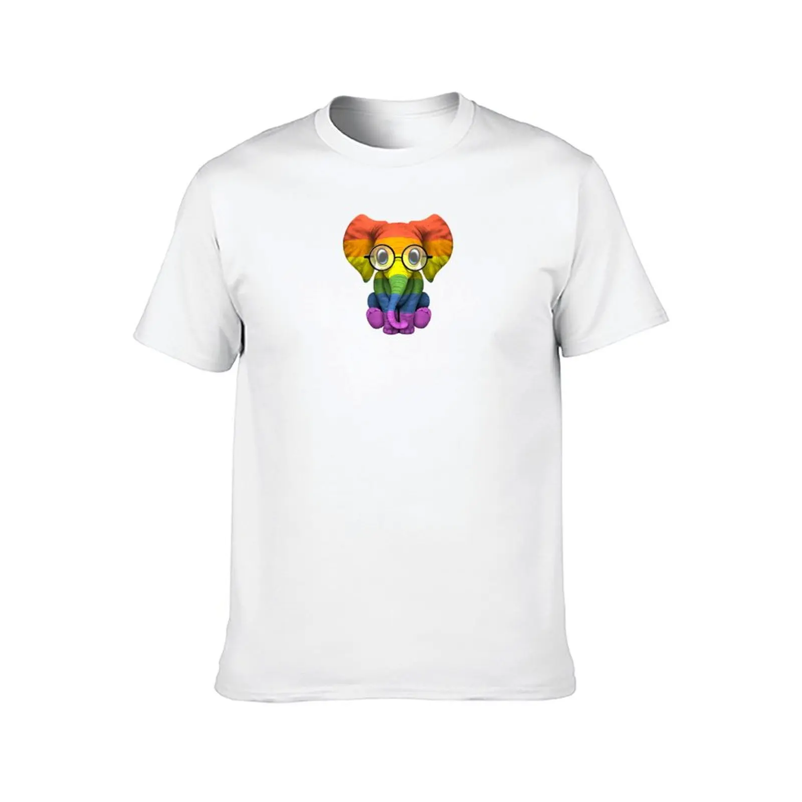 Baby Elephant with Glasses and Gay Pride Rainbow Flag T-Shirt cute tops anime stuff mens t shirt graphic