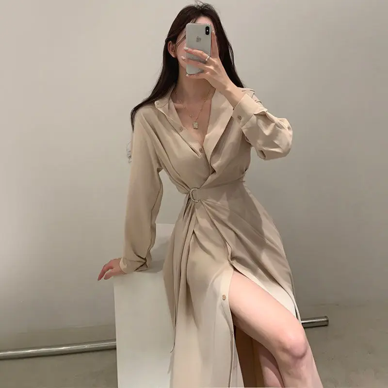 Autumn and Winter New Collar Tie Slimming Long Sleeved Dress for Women