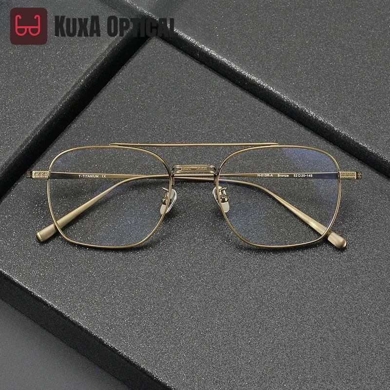 Okulary męskie KUXA 144 mm, powiększona oprawka tytanowa, duże szkła, szeroka oprawka, podwójny mostek, lekkie, do okularów korekcyjnych.