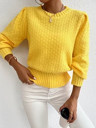 French diamond pattern knitted lantern sleeve sweater