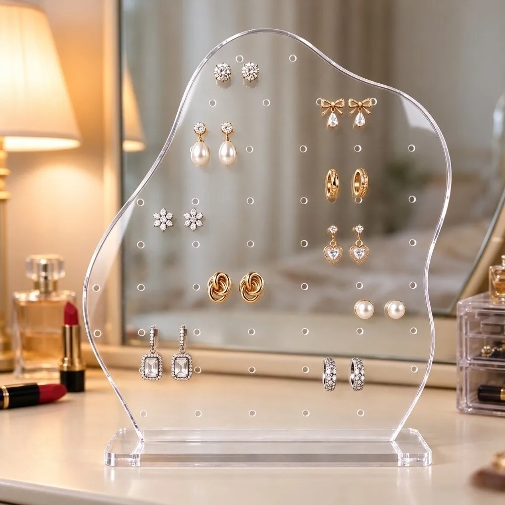 Transparent Acrylic Earring Display Stand High-End Wavy Stud Jewelry Storage Organizer Clear Minimalist Earring Holder