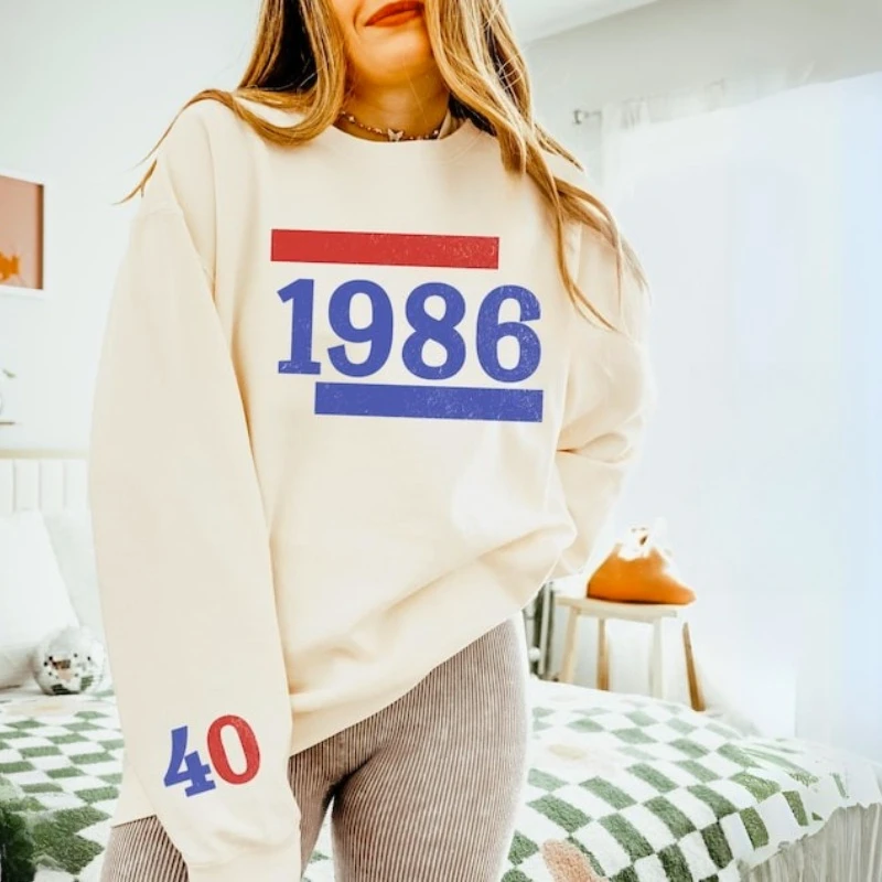 

Retro 40th Birthday Pullover Custom Birth Year Gift for Men and Women Classic 1986 Party Sweatshirt Winter Matching Hoodies