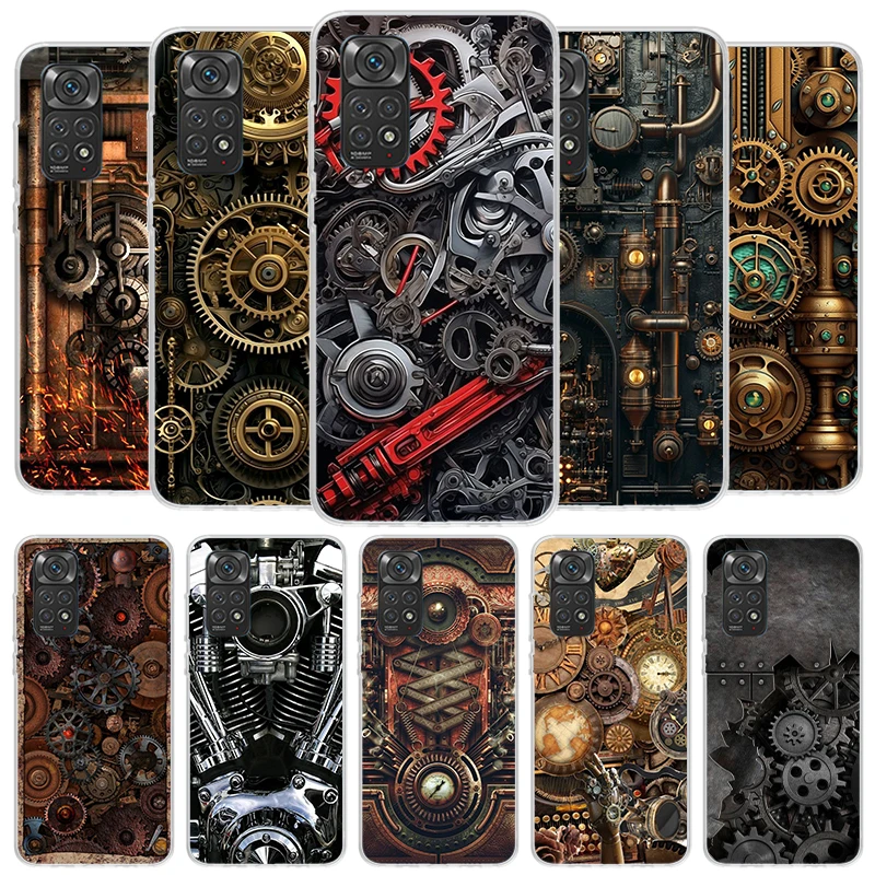 Steampunk Gear Mechanical Cover Phone Case For Xiaomi Redmi Note 13 12 11 10 Pro Plus 12S 11S 11T 11E 10S 9 9S 8 8T 7 Soft Funda