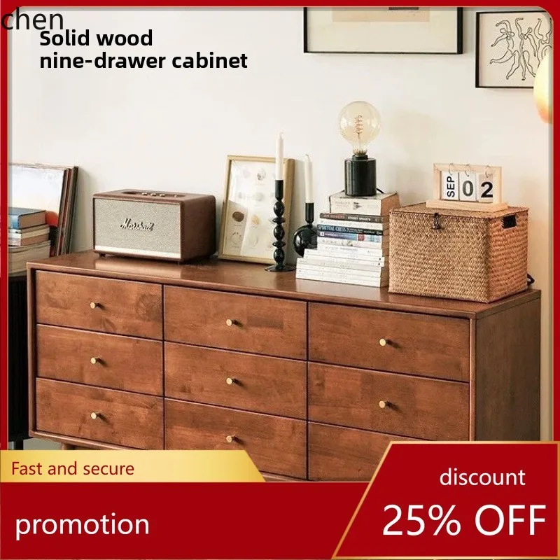 

HTT Retro Five-Drawer Side Cabinet Storage Solid Wood Storage Bedroom Furniture Living Room TV Drawer Cabinet