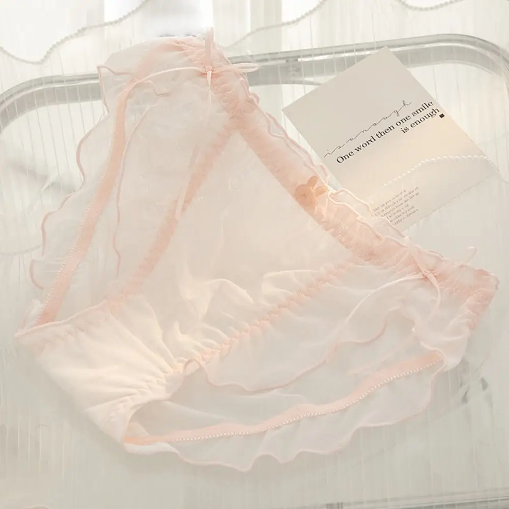Women's Cotton Briefs with Ruffles Bow Lace Mesh