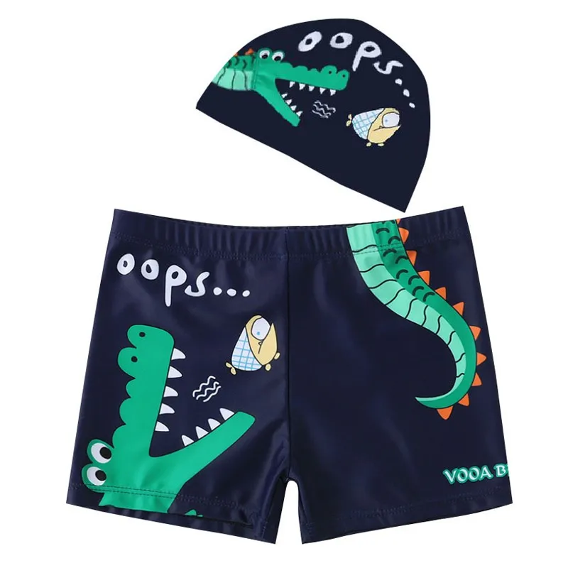 Make a Splash with Our Fun and Playful Boys Cartoon Shark Beach Shorts and Swimming Cap Set for Little Swimmers Ages 3-7!