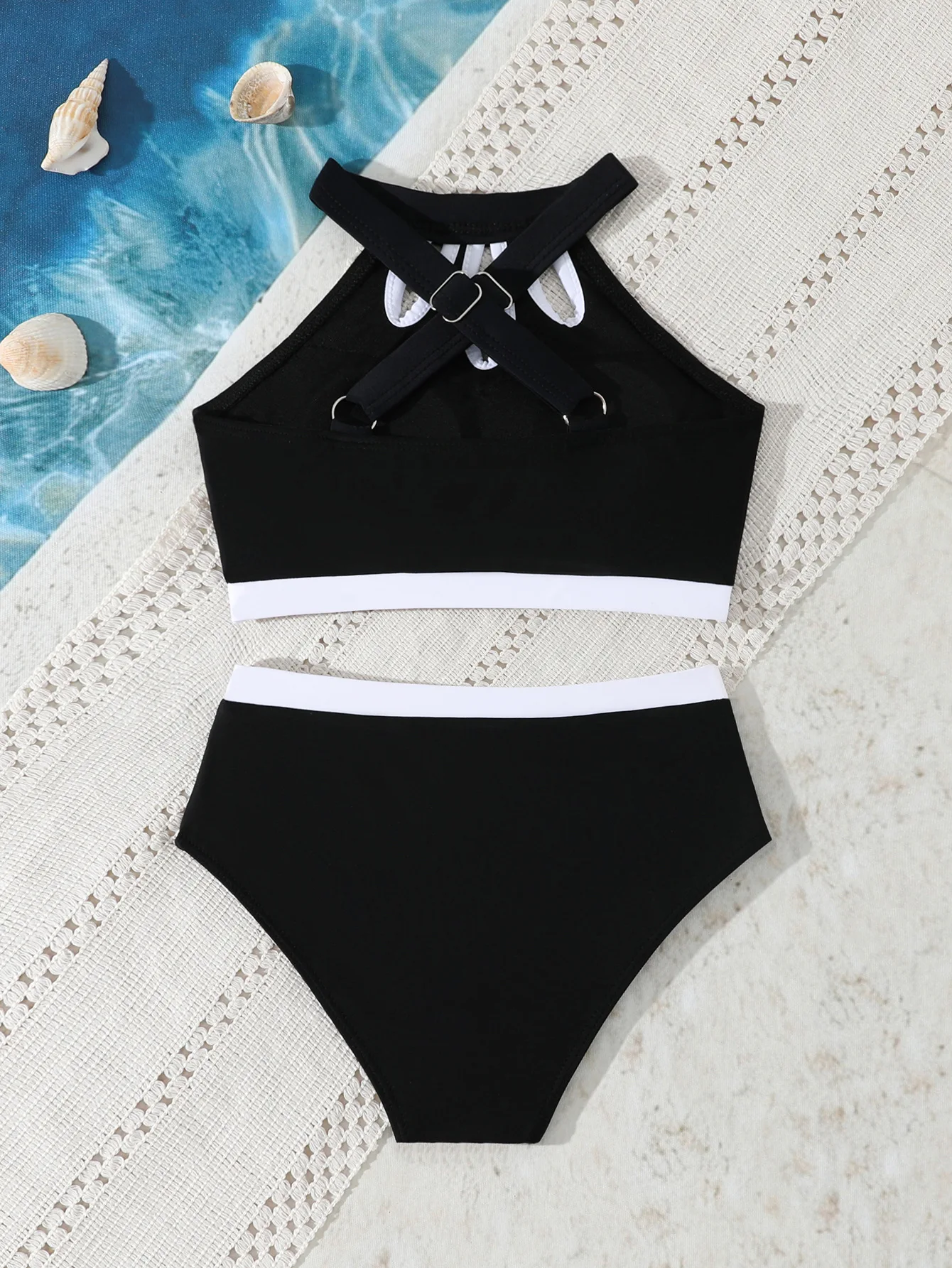 Süßer, einfarbiger Badeanzug für junge Mädchen, Sommer-Strandkleidung, 2-teiliger Tankini-Badeanzug für Mädchen im Alter von 8-12 Jahren – Detail 14