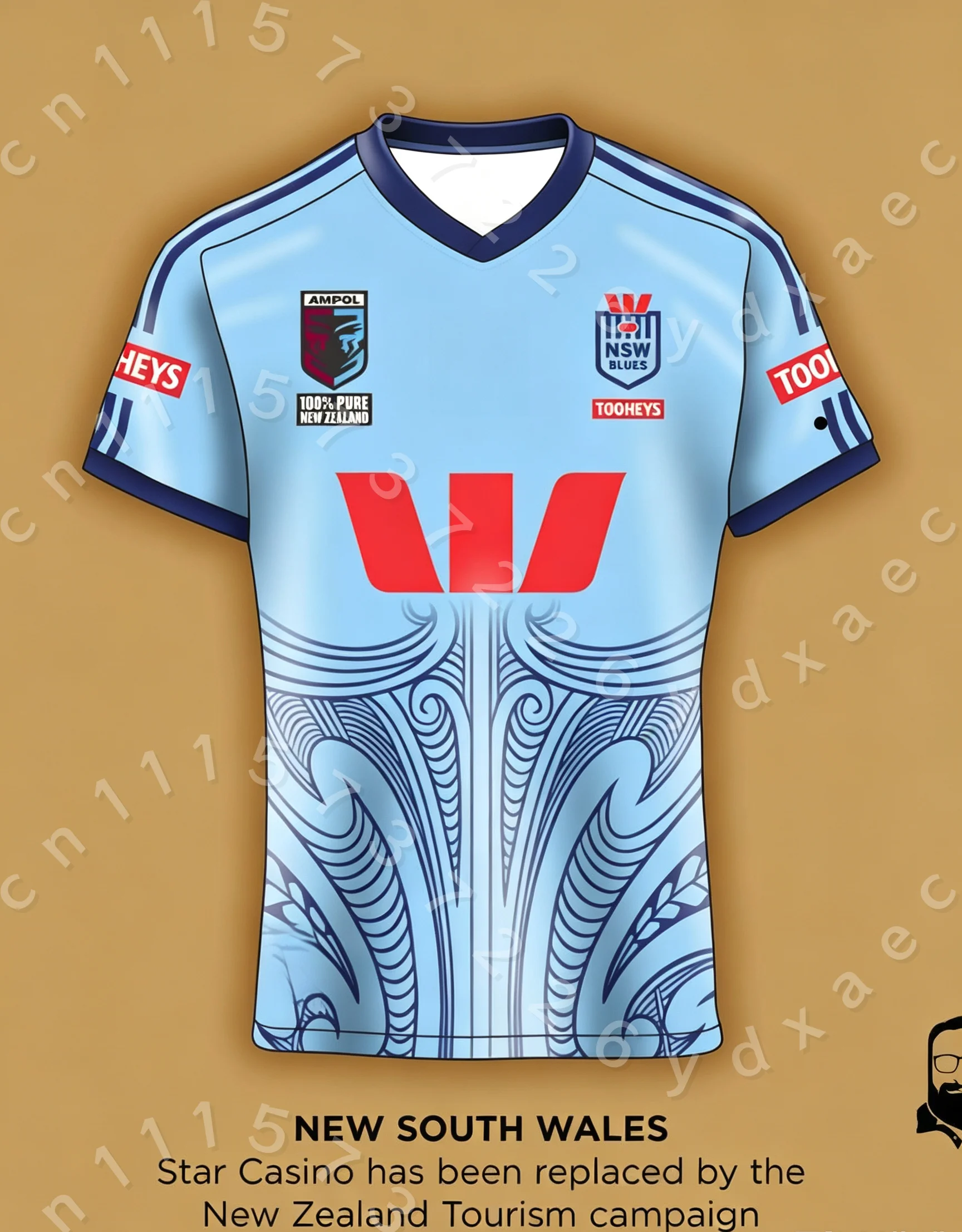 Familien-Partnerlook NSW Blues Rugby Trikot Gold Grün Maori Tribal Print Eltern-Kind New South Wales Fan Sport Kurzarm T-Shirt – Detail 9