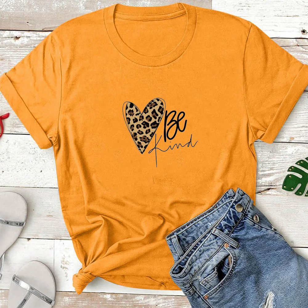 Women Fashion Casual Women T Shirt Be Kind Woman Tshirt Top Leopard Print Personality Letter Top Lightweight Comfortable T-shirt