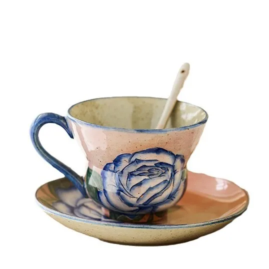 

Hand-squeezed gourd coffee cup design sense niche rough pottery latte retro ceramic flower teacup household