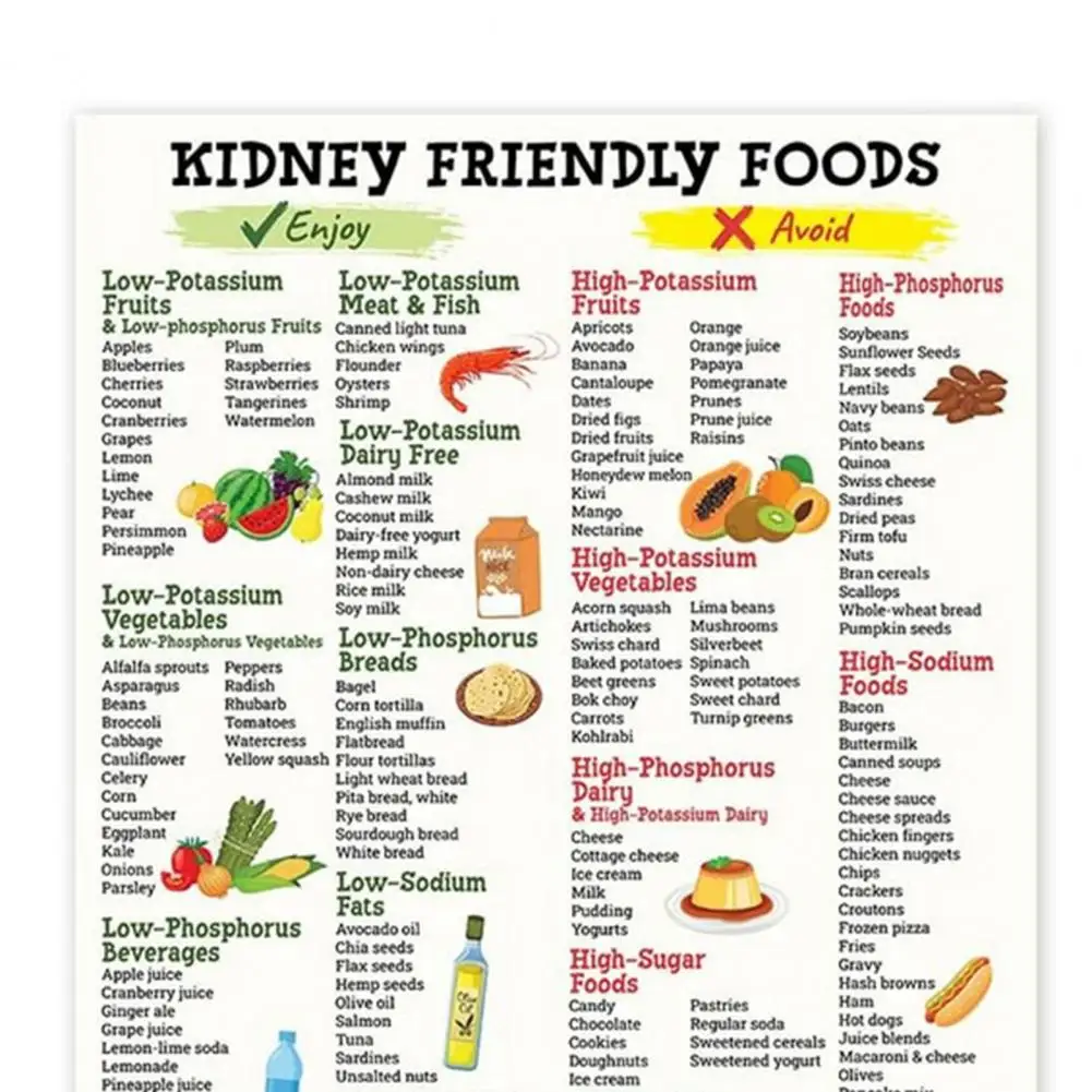 Nourishing Food List Print Kidney-friendly Food Poster Kidney Foods Poster Low Potassium Food List Guide Kidney Care for Diet