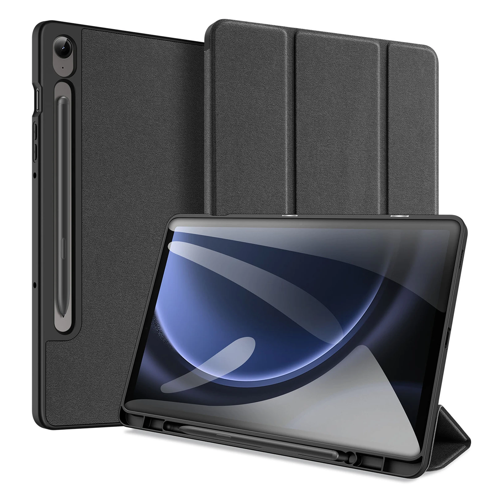 DUX DUCIS Domo Series para Samsung Galaxy Tab S10 FE / Tab S9 FE Case Tri-Fold Stand Couro Smart Folio Tablet Case - Preto