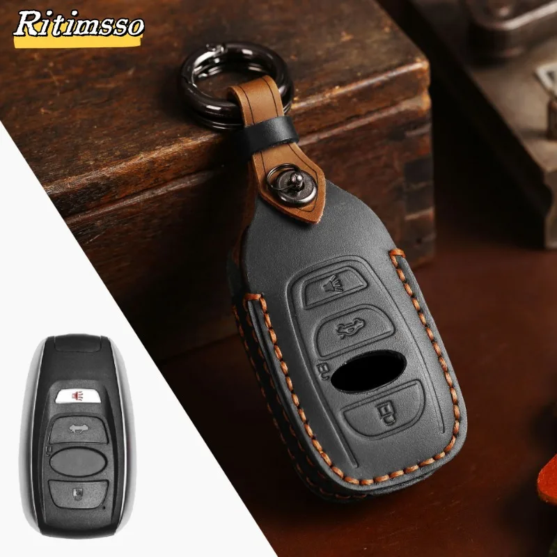 Handmade Leather Car Key Case Cover Set for Subaru Legacy Impreza Forester Xv Trezia BRZ Wrx Levorg Outback 3 4 Buttons Keychain