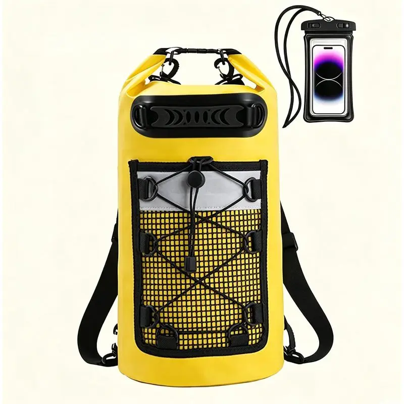20L Waterproof Dry Bag - Roll-Top Backpack w/Waterproof Phone Case for Kayaking, Hiking, Camping, Boating, Beach Unisex (Yellow)