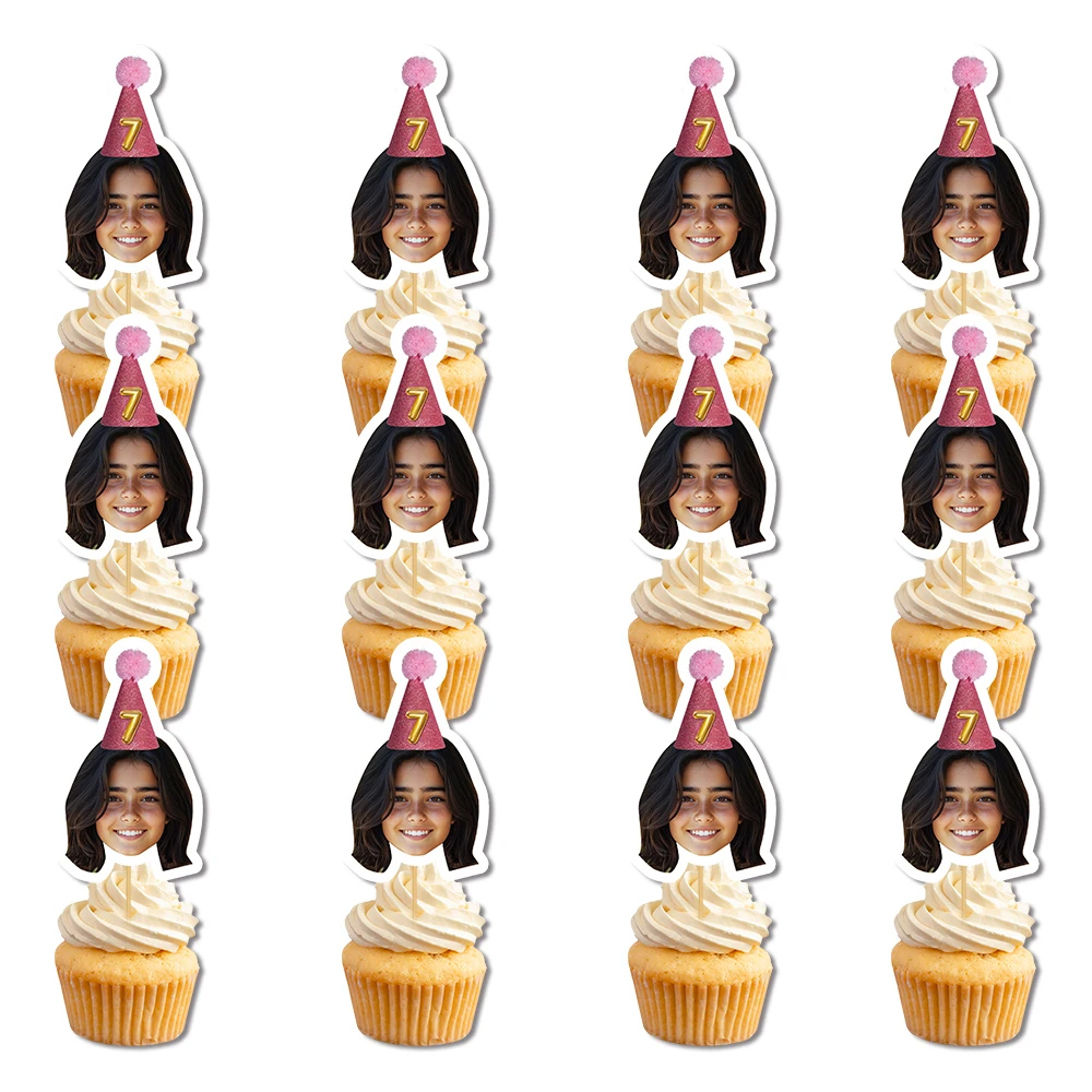 Maßgeschneiderte Geburtstagsfeier Gesicht Foto Cupcake Dekoration Plugin, Party Backen Dessert Mousse Kuchen Dekoration Zubehör