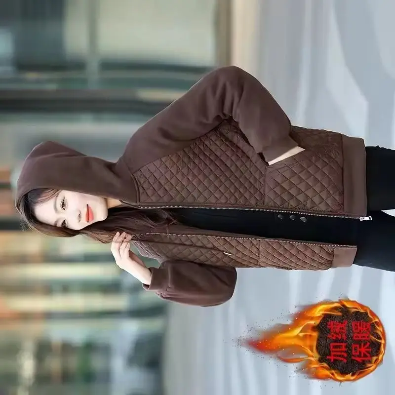 

Splicing Cotton Jacket Women Hooded Thick Warm Parkas New Autumn Winter Female Long Sleeve Casual Cotton Padded Outwear Lady Top