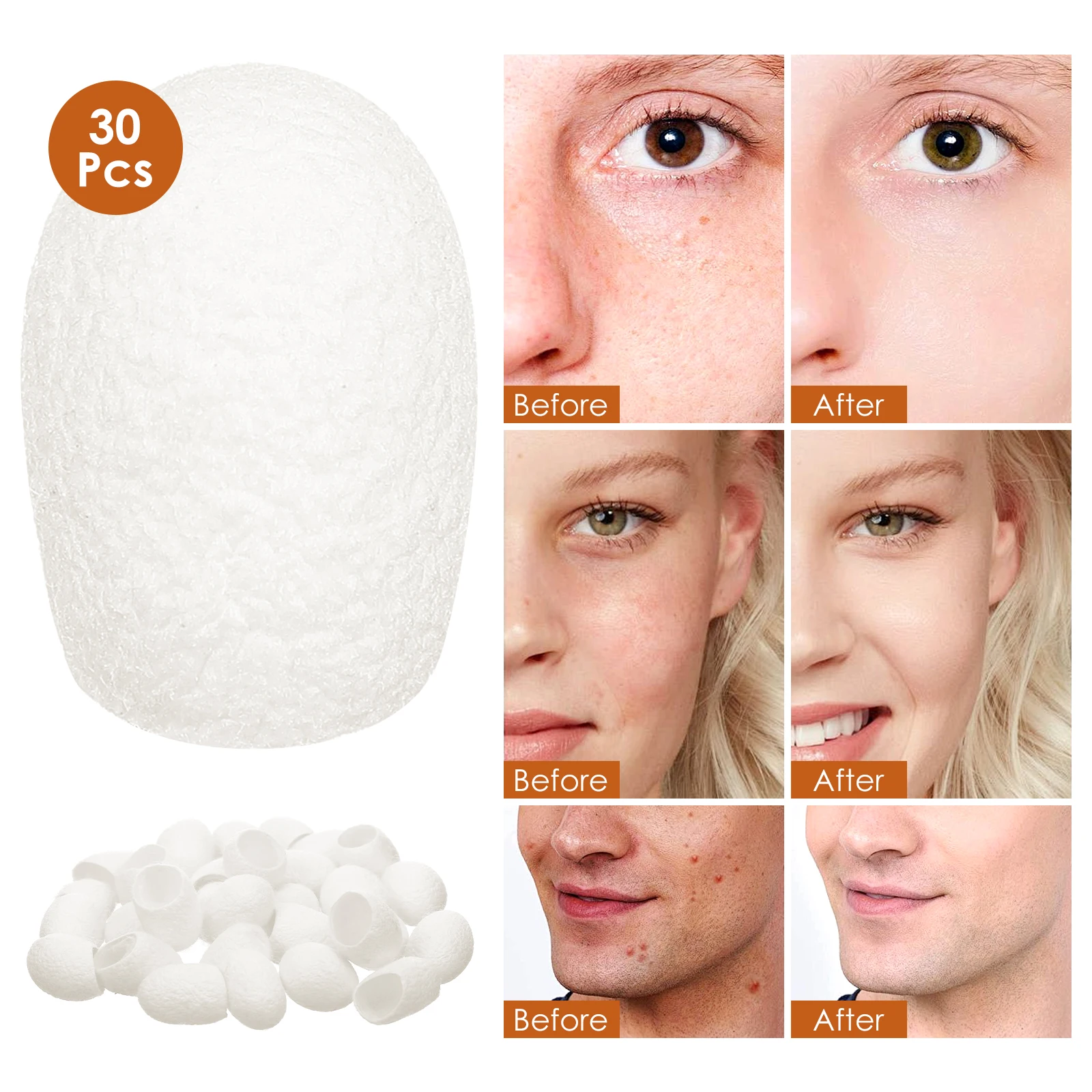 30pcs Silkworm Balls for Facial Cleansing Blackhead Removal Silkworm Cleansing Ball Natural Silk Exfoliator Small Size