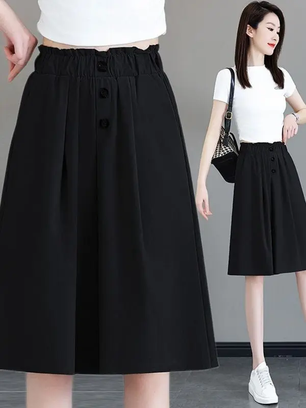 High Waist Wide Leg Pants Skirt Women's Summer New Loose Thin A-Line Casual Ice Silk Pants Skirt Ladies High Waist Wide Leg
