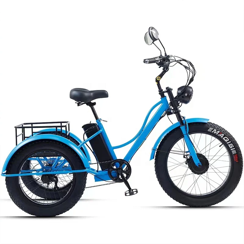 24inch Adult Electric Cargo Tricycle Bike 3 Wheel Fat Tire Bicycle Scooter Motorized Electric Tricycles E Trike for Transport