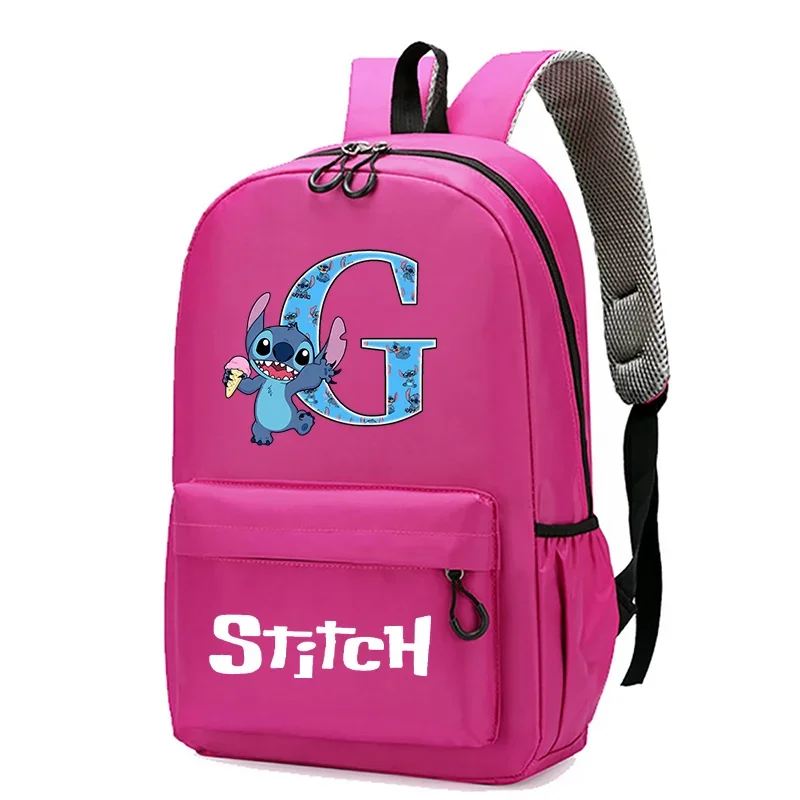 Stitch Disney Girls School Backpack Lovely Schoolbag Letter A-Z Print Schoolbag for Teenager Kids Zipper Knapsack Birthday Gift