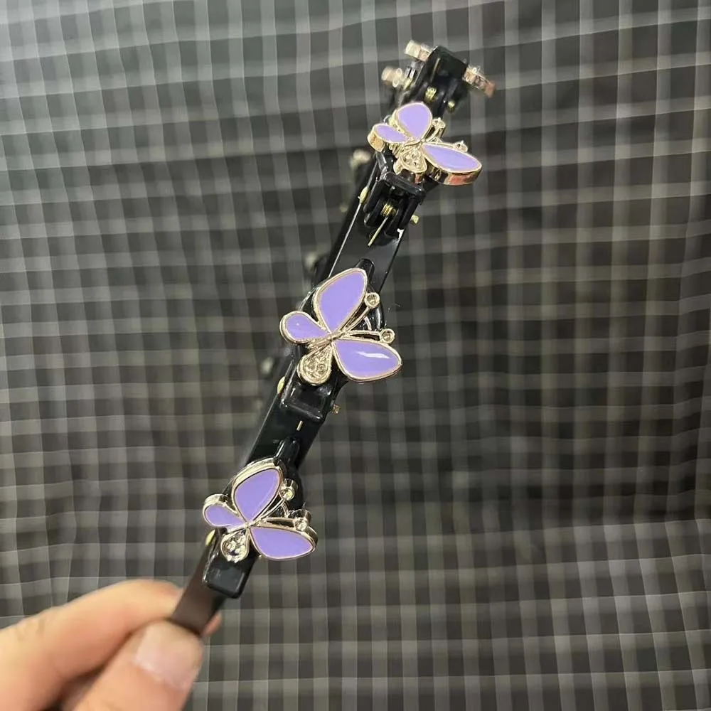 Elegant Hair Bands with Clips Shiny Sweet Women Butterfly Hair Hoop French Style Hair Weaving Tool