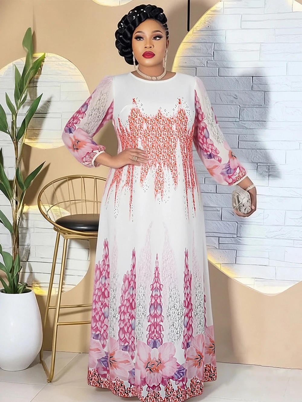 Long Sleeve Chiffon Dresses For Women Party Prom Evening Gowns African Ankara Dashiki Print Clothing Dubai Kaftan Abaya Boubou
