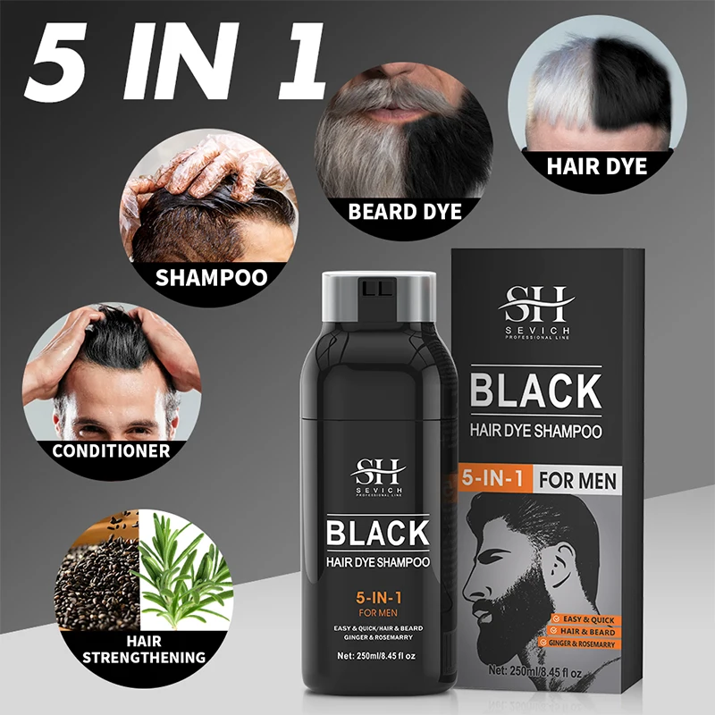 250ml Natural Black Hair Dye Shampoo for men Instant Gray To Black ginger hair dye Repair White Hair Care Black Beard Shampoo